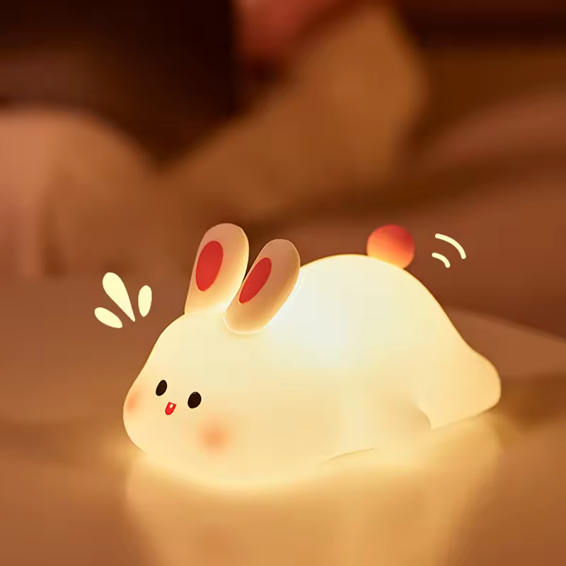 Cute Rabbit Night Light Silicone Touch Lamp – Kids Sleep Room Decor