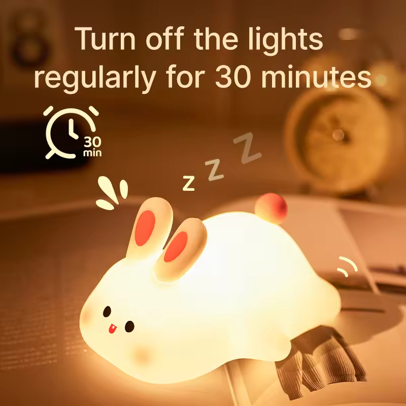Cute Rabbit Night Light Silicone Touch Lamp – Kids Sleep Room Decor