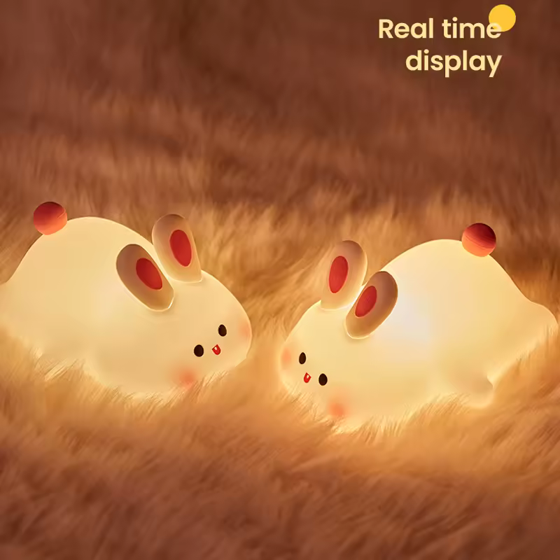 Cute Rabbit Night Light Silicone Touch Lamp – Kids Sleep Room Decor